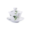 Hand painted bird and bamboo white porcelain gaiwan dining room tea set by Decorbites