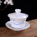 Hand painted bird and bamboo white porcelain gaiwan dining room tea set by Decorbites