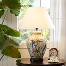 GobekUsa Coral Flower Bird Ceramic Table Lamp Hand-Painted Crack Glaze Living Room Table Lamp