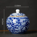 GobekUsa Blue White Porcelain Tea Canister Organizer Box Coffee Container Caddy Jar