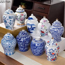 GobekUsa Blue White Porcelain Tea Canister Organizer Box Coffee Container Caddy Jar