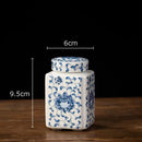 GobekUsa Blue White Porcelain Tea Canister Organizer Box Coffee Container Caddy Jar