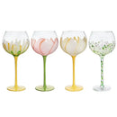 Hand painted glass goblet set pink & yellow floral dining room decor by Decorbites
