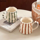 Hand-painted green & brown colorful stripes porcelain mugs kitchen set by Decorbites