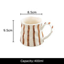 Hand-painted green & brown colorful stripes porcelain mugs kitchen set by Decorbites