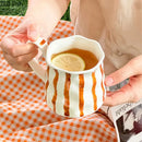 Hand-painted green & brown colorful stripes porcelain mugs kitchen set by Decorbites