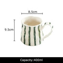 Hand-painted green & brown colorful stripes porcelain mugs kitchen set by Decorbites