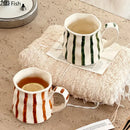 Hand-painted green & brown colorful stripes porcelain mugs kitchen set by Decorbites