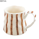 Hand-painted green & brown colorful stripes porcelain mugs kitchen set by Decorbites