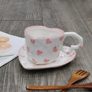 Hand painted heart handle pink polka dot love mug kitchen saucer set by Decorbites