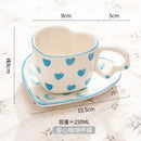 Hand painted heart handle pink polka dot love mug kitchen saucer set by Decorbites