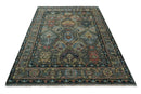 Hand Spun Wool Traditional Legacy Oushak Blue, Rust and Charcoal Area Rug by The Rug Decor