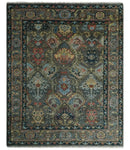 Hand Spun Wool Traditional Legacy Oushak Blue, Rust and Charcoal Area Rug by The Rug Decor
