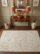 Brown and White Hand Hooked Wool Area Rug 5x8 Textured Looped Pile with Visual Depth