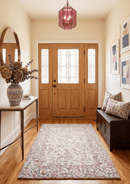 Pink and Beige Hand Hooked Wool Area Rug 5x8 - Textured Loop Soft Pile Home Decor
