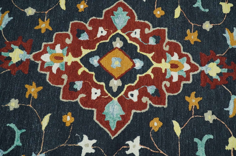 Hand Tufted Black, Rust and Beige Persian Style Antique Oriental Wool Area Rug