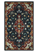 Hand Tufted Black, Rust and Beige Persian Style Antique Oriental Wool Area Rug