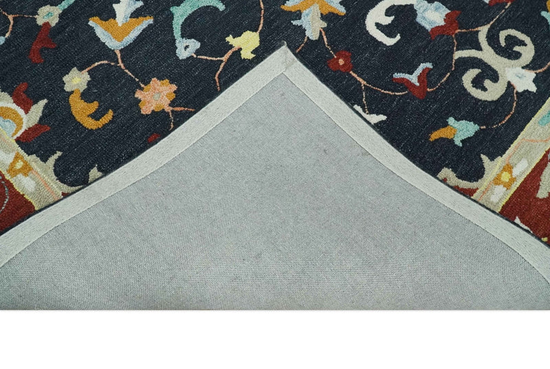 Hand Tufted Black, Rust and Beige Persian Style Antique Oriental Wool Area Rug