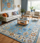 Blue and Ivory Hand Tufted Oushak Area Rug - Contemporary Style by The Rug Decor