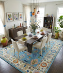 Blue and Ivory Hand Tufted Oushak Area Rug - Contemporary Style