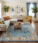Blue and Ivory Hand Tufted Oushak Area Rug - Contemporary Style