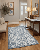 Blue and Silver Wool Area Rug 5x8 - Hand-Hooked Textured Loop Pile