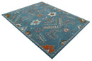 Teal Blue Wool Area Rug Hand Tufted Tree of Life Oushak Traditional