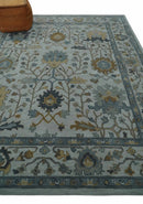 Hand Tufted Wool Oushak Rug in Silver and Blue Multi Size Living Room and Bedroom