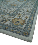 Hand Tufted Wool Oushak Rug in Silver and Blue Multi Size Living Room and Bedroom