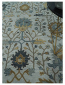 Hand Tufted Wool Oushak Rug in Silver and Blue Multi Size Living Room and Bedroom
