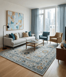 Hand Tufted Wool Oushak Rug in Silver and Blue Multi Size Living Room and Bedroom