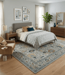 Hand Tufted Wool Oushak Rug in Silver and Blue Multi Size Living Room and Bedroom