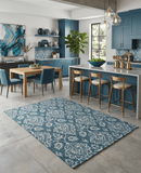 Hand Tufted Traditional Teal and Ivory Wool Area Rug Premium