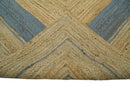 Hand Woven Blue and Brown Natural Jute Rug - Wool Blend Diamond
