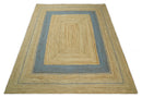 Hand Woven 100% Natural Fiber Blue and Brown Natural Jute Rug | JR2