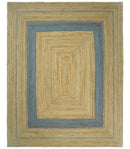 Hand Woven Blue and Brown Natural Jute Rug - Wool Blend Diamond