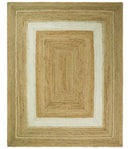 White and Brown Natural Jute Hand Woven Area Rug - Wool Blend