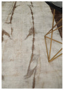 Silver and Brown Hand Woven and Carved Floral Design Art Silk Area Rug 5x8 Feet