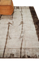 Silver and Brown Hand Woven and Carved Floral Design Art Silk Area Rug 5x8 Feet