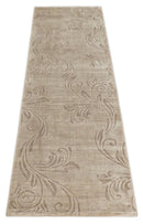 Brown Floral Art Silk Area Rug - Hand Woven and Carved 2.8x10