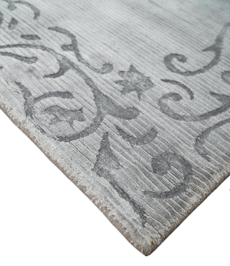 3x5 Hand Woven and Carved Silver and Gray Floral Art Silk Rug | KNT10