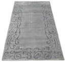 Silver and Gray Floral Art Silk Area Rug 3x5 Hand Woven Carved