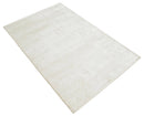 Silver and Ivory Hand Woven and Carved Floral Modern Design Art Silk Area Rug 4x6