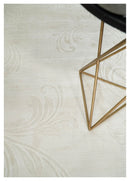 Silver and Ivory Hand Woven and Carved Floral Modern Design Art Silk Area Rug 4x6