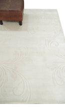 Silver and Ivory Hand Woven and Carved Floral Modern Design Art Silk Area Rug 4x6