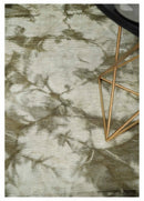 Modern Abstract Art Silk Area Rug 4x6 Feet Hand Woven in Silver and Olive Tones