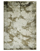 4x6 Modern Abstract Hand Woven Silver and Olive Art Silk Rug | KNT15