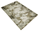 Modern Abstract Art Silk Area Rug 4x6 Feet Hand Woven in Silver and Olive Tones