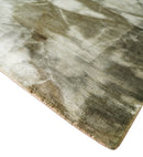 Modern Abstract Art Silk Area Rug 4x6 Feet Hand Woven in Silver and Olive Tones