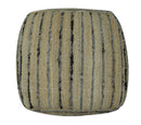 Hand Woven Beige and Charcoal Stripes Design Jute Pouf